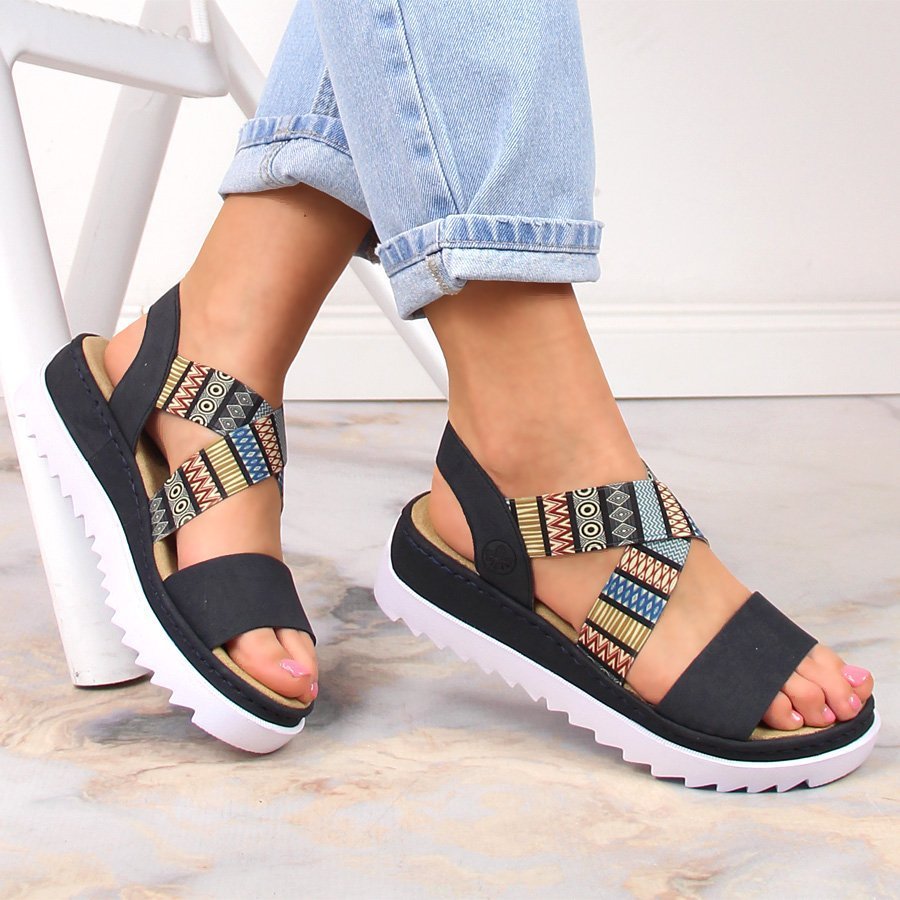 Rieker Komfortowe sandały damskie na koturnie multikolor Rieker V44G8-14 41