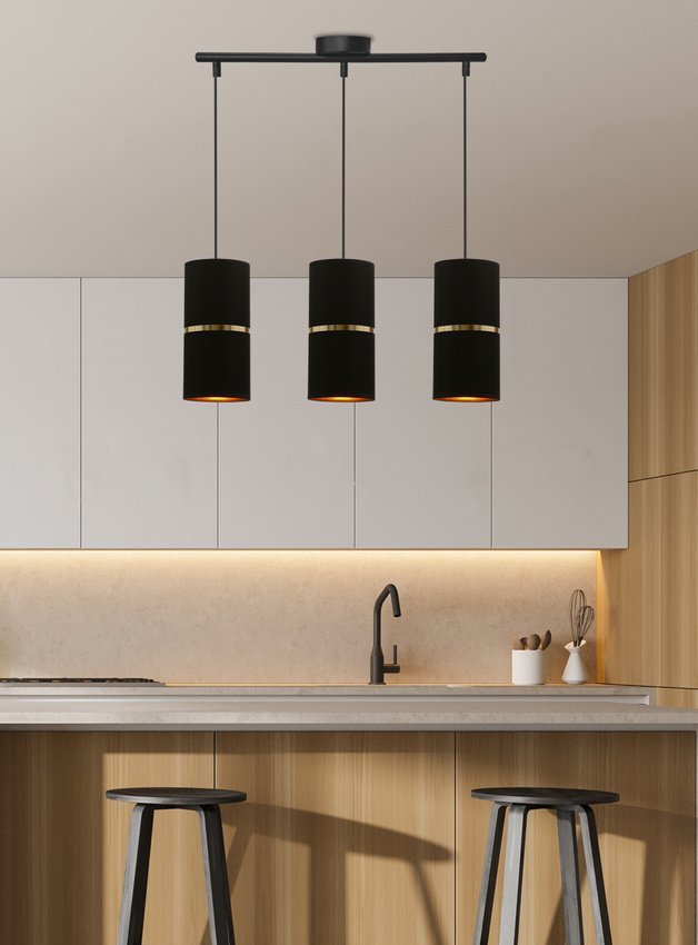Lampa wisząca Candellux Gina lampa wisząca czarny 3x60 e27 abażur 12x25 czarny złota folia+złoty pasek
