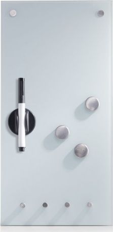 Zeller Szklana tablica do notatek z haczykami, 20x40cm, kol. biały