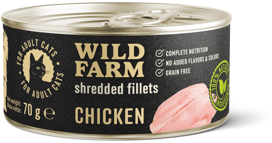 WILD FARM Fillets Chicken 70g - bezzbożowa mokra karma dla kota, filet w bulionie