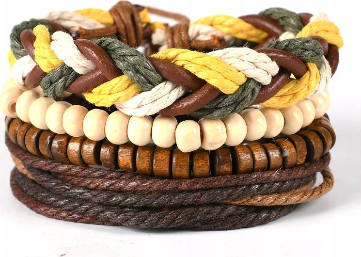 SKÓRZANA BRANSOLETKA ZESTAW MĘSKA RZEMYK 4szt WZ3