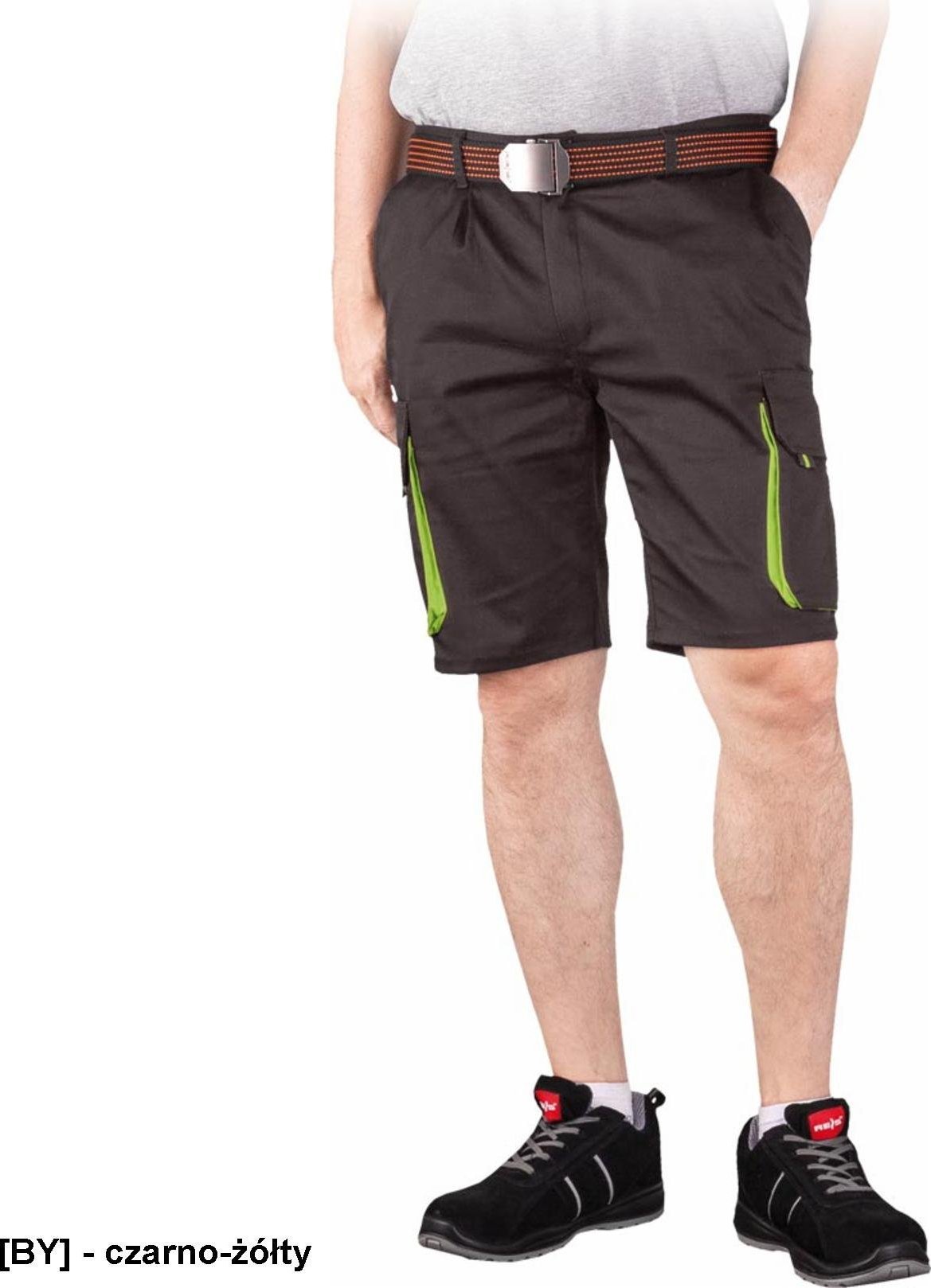 R.E.I.S. LAND-TS - Elastyczne męskie krótkie spodnie ochronne LAND, 62% poliester, 35% bawełna, 3% elastan, 240 g/m - czarno-żółty S