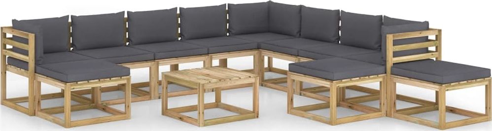 vidaXL 12-cz. zestaw wypoczynkowy z poduszkami, impregnowana sosna