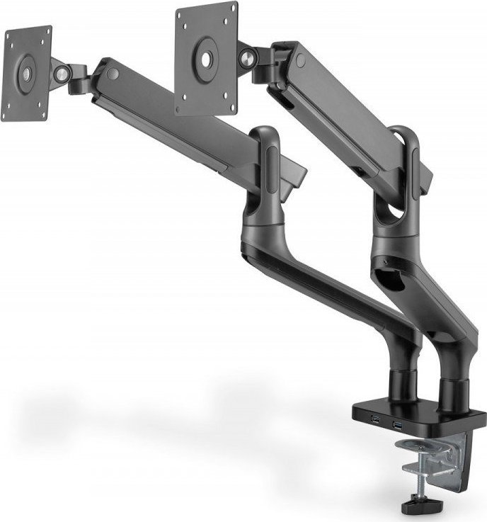 Digitus Uchwyt biurkowy podwójny z zaciskiem sprężynš gazowš 2xUSB 2xLCD 17-32', max. 2x 9 kg
