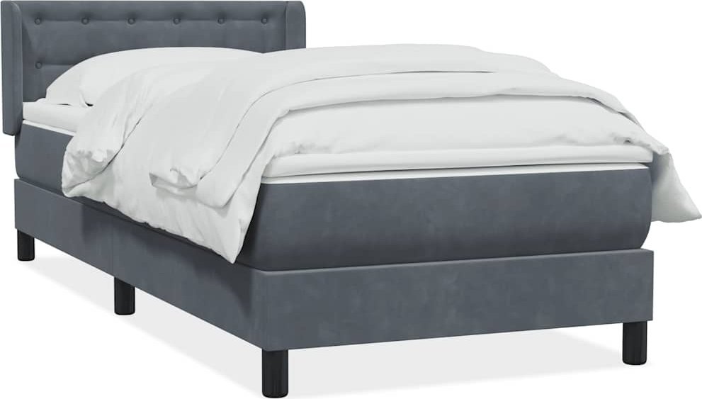 Łóżko kontynentalne z materacem, ciemnoszary aksamit, 90x220 cm