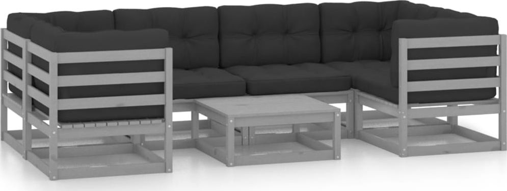 vidaXL 7-cz. zestaw wypoczynkowy do ogrodu, z poduszkami, szary