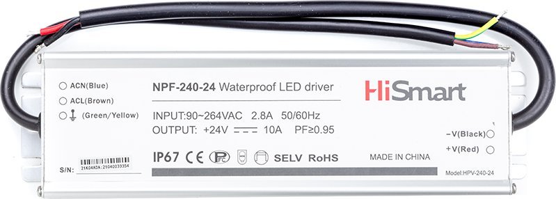 Zasilacz Hismart Maitinimo šaltinis 24V, 10A, 240W, PFC, IP67