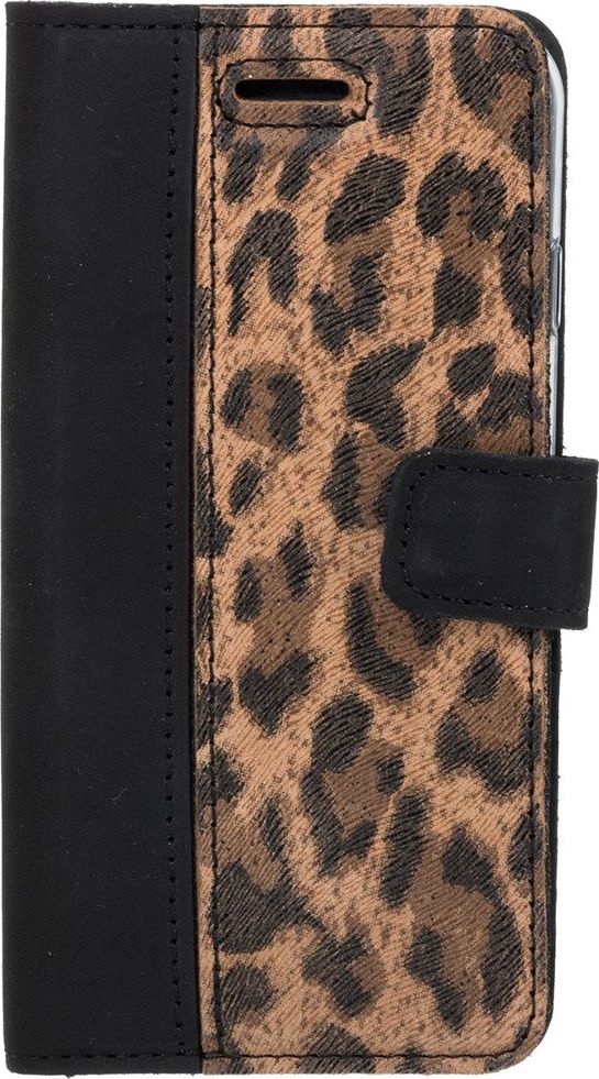 Surazo Etui na telefon Surazo ze skóry naturalnej Wallet case - Nubuk Czarny i Pantera