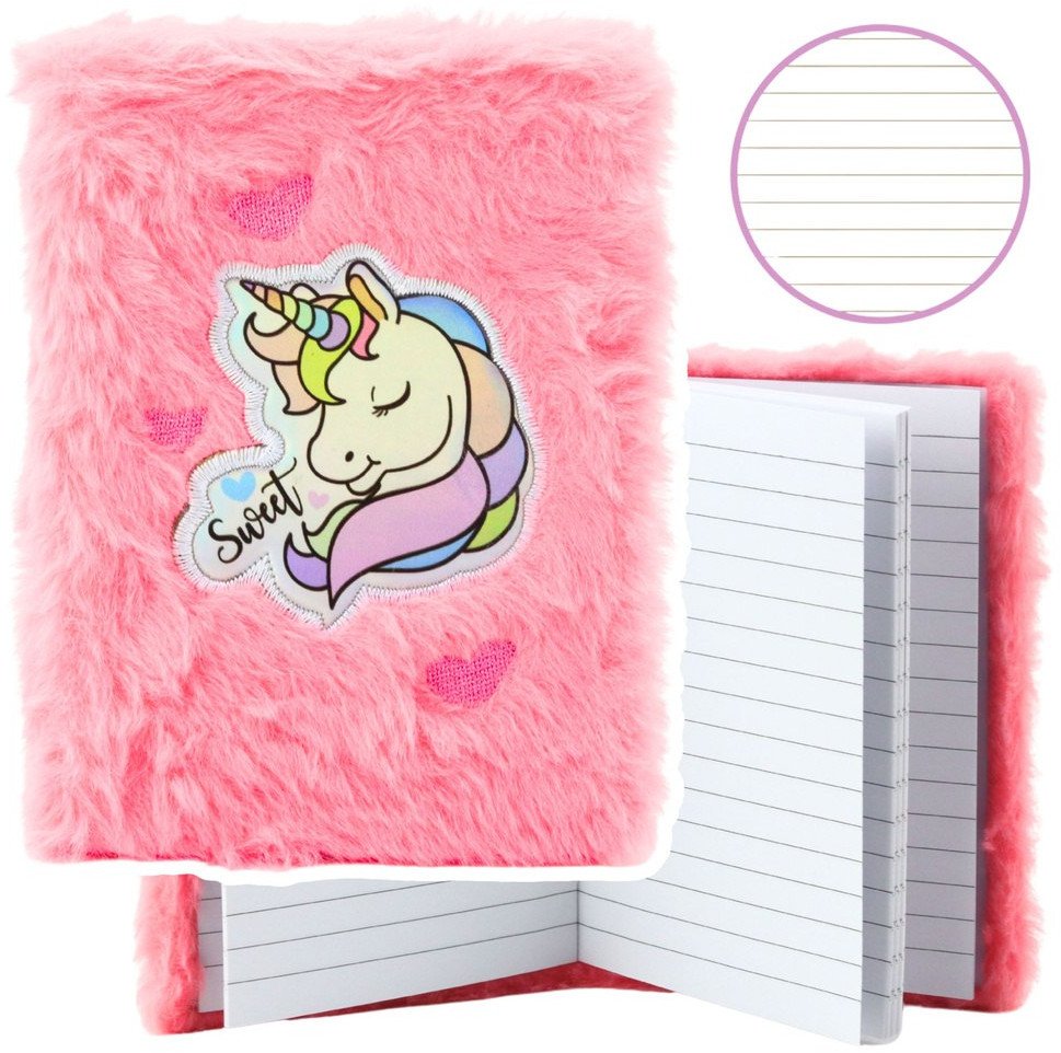 Pluszowy Notatnik W Linie Jednorożec Holograficzny Różowy A6 80 Kartek LEAN