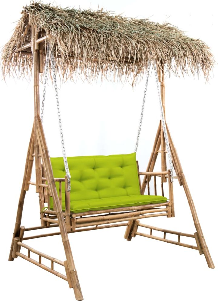 vidaXL 2-os. huśtawka ogrodowa, bambus i liście palmy, poduszka, 202cm