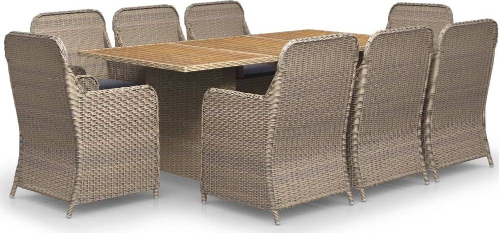 vidaXL 9-częściowy zestaw mebli ogrodowych, polirattan, brązowy