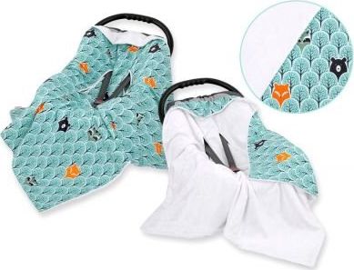 Bobono Dwustronny kocyk do fotelika - miętowy las