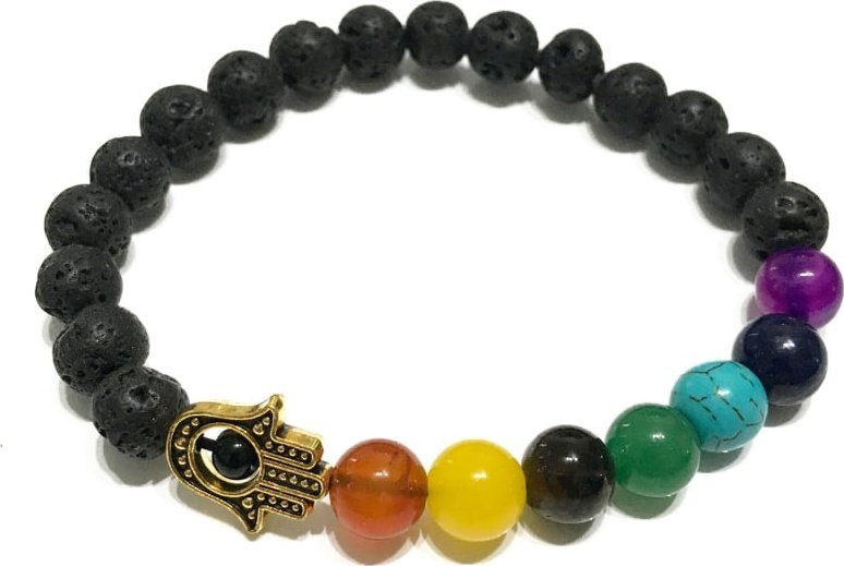 Lovrin Bransoletka z kamieniami wulkanicznymi - Hamsa Chakra
