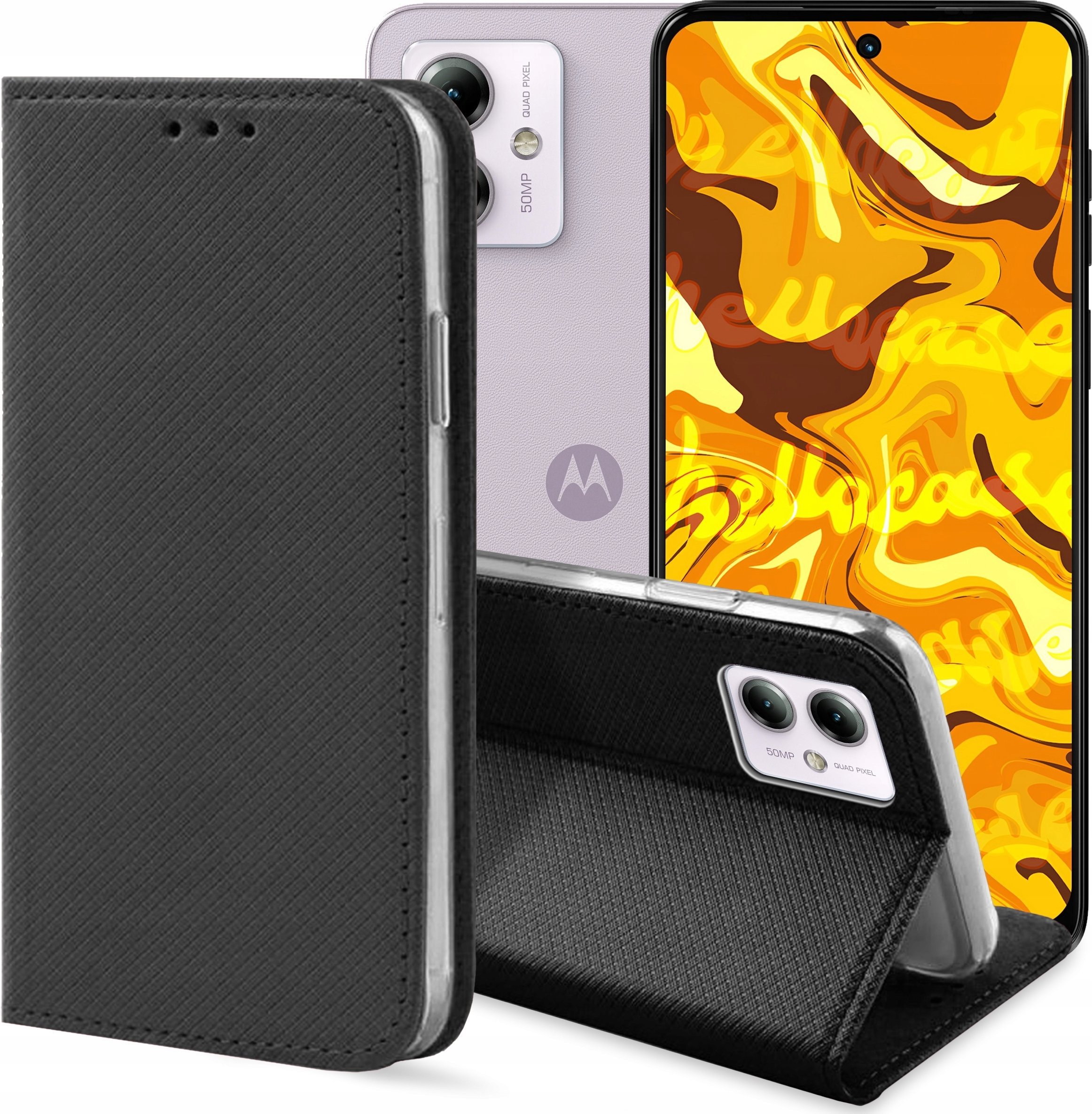 Hello Case ETUI Z KLAPKĄ DO MOTOROLA MOTO G14 CZARNE ZAMYKANE MAGNETYCZNE KABURA FLIP