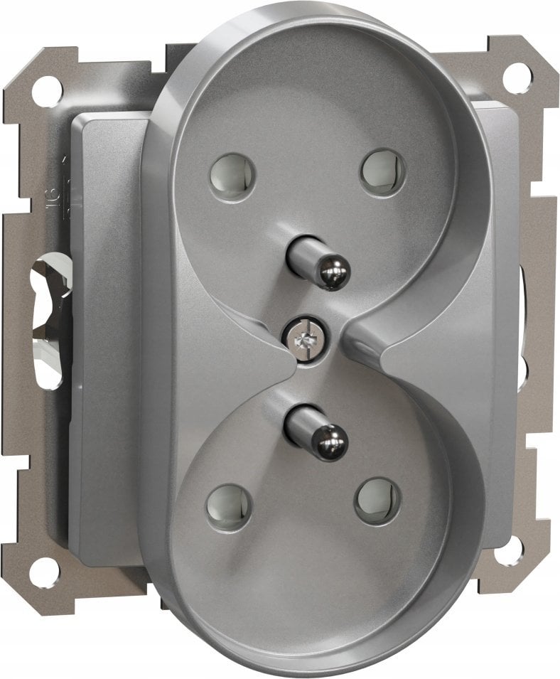 Schneider Electric Sedna Design, Gniazdo 2x2P+PE z przesłonami do systemu ramkowego, srebrne aluminium