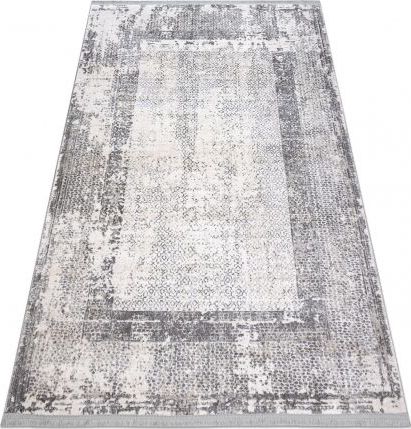 Dywany Łuszczów Dywan REBEC nowoczesny frędzle 51190A Ramka przecierany - dwa poziomy runa krem / szary, 80x150 cm