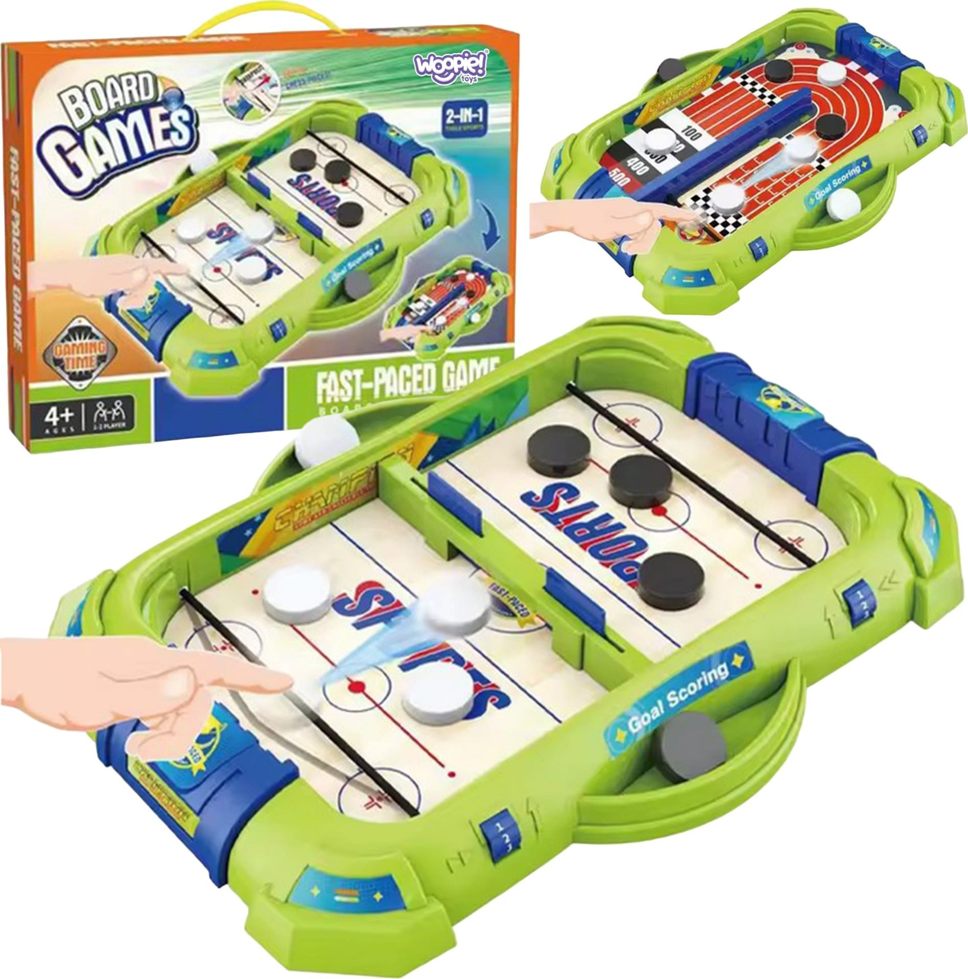 Woopie WOOPIE Gra Zręcznościowa 2w1 Mini Hokej Wyścigi