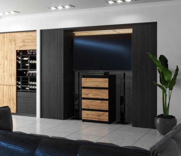 Komoda Mała Loftowa Nowoczesna Do Sypialni 60cm Szafka Rtv Czarna Dąb Wotan