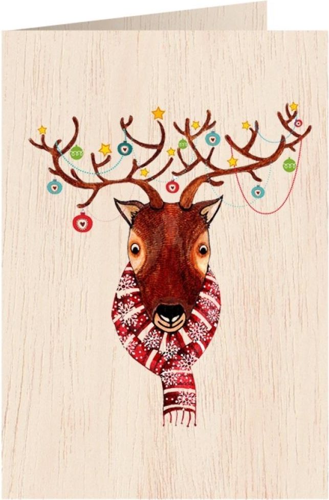 Cozywood Karnet drewniany C6 + koperta. Święta, Rudolf