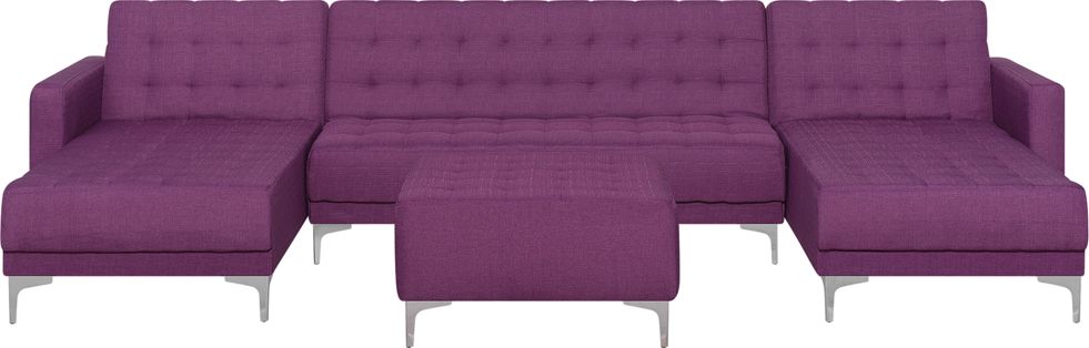 Beliani Narożnik rozkładany 5-osobowy z otomaną fioletowy ABERDEEN
