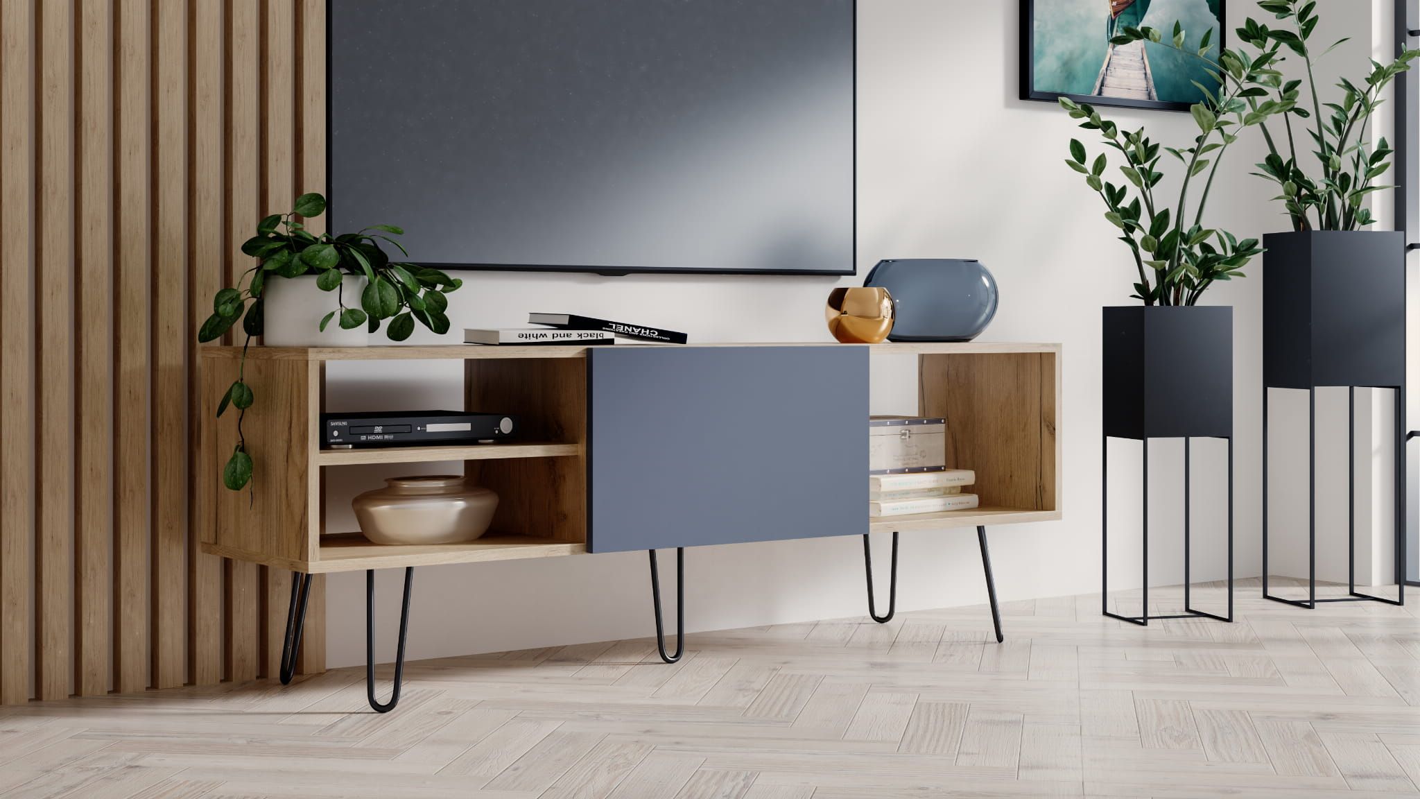 4HouseDesign SZAFKA RTV PALERMO 140 WOTAN SZARY LOFT INDUSTRIAL