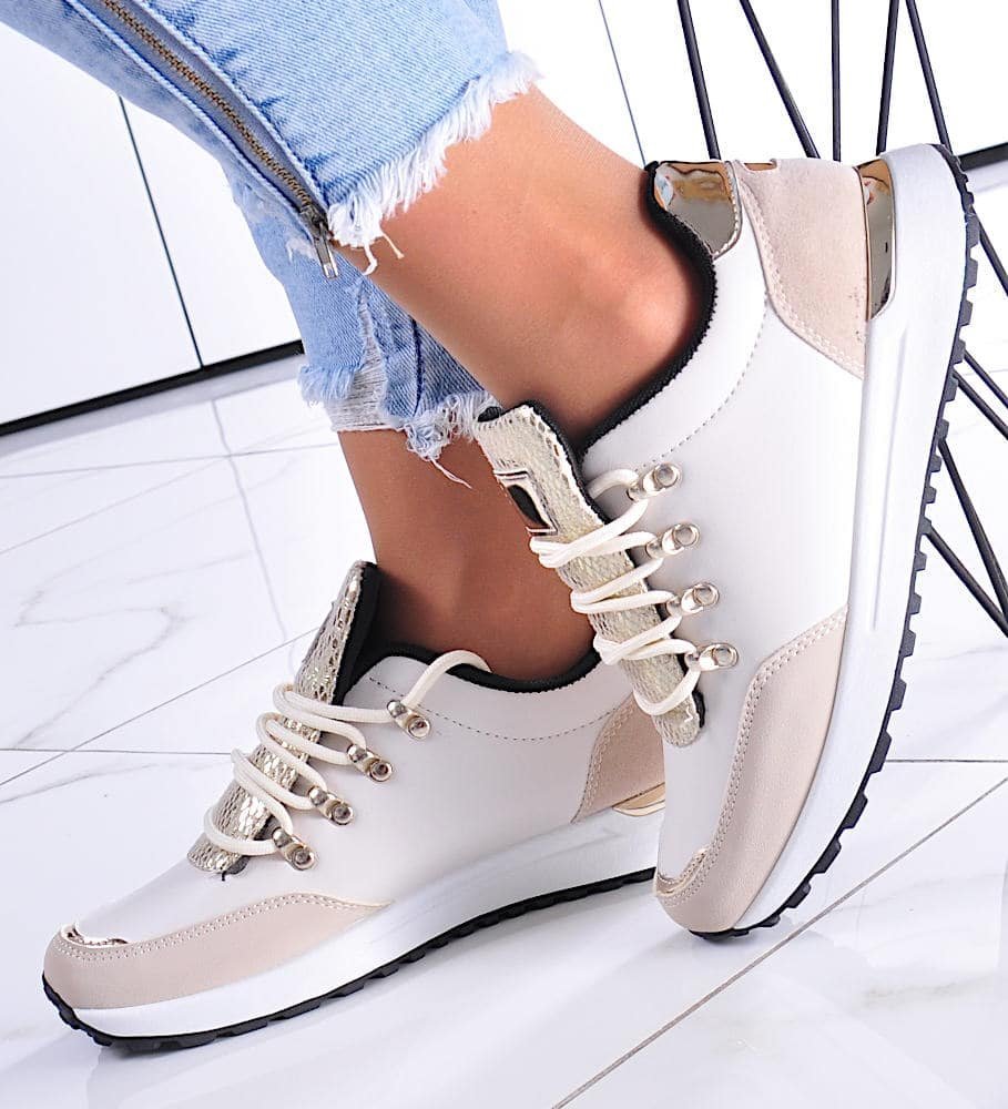 Pantofelek24 Modne damskie buty sportowe Beżowe /C4-3 12347 T697/ 38