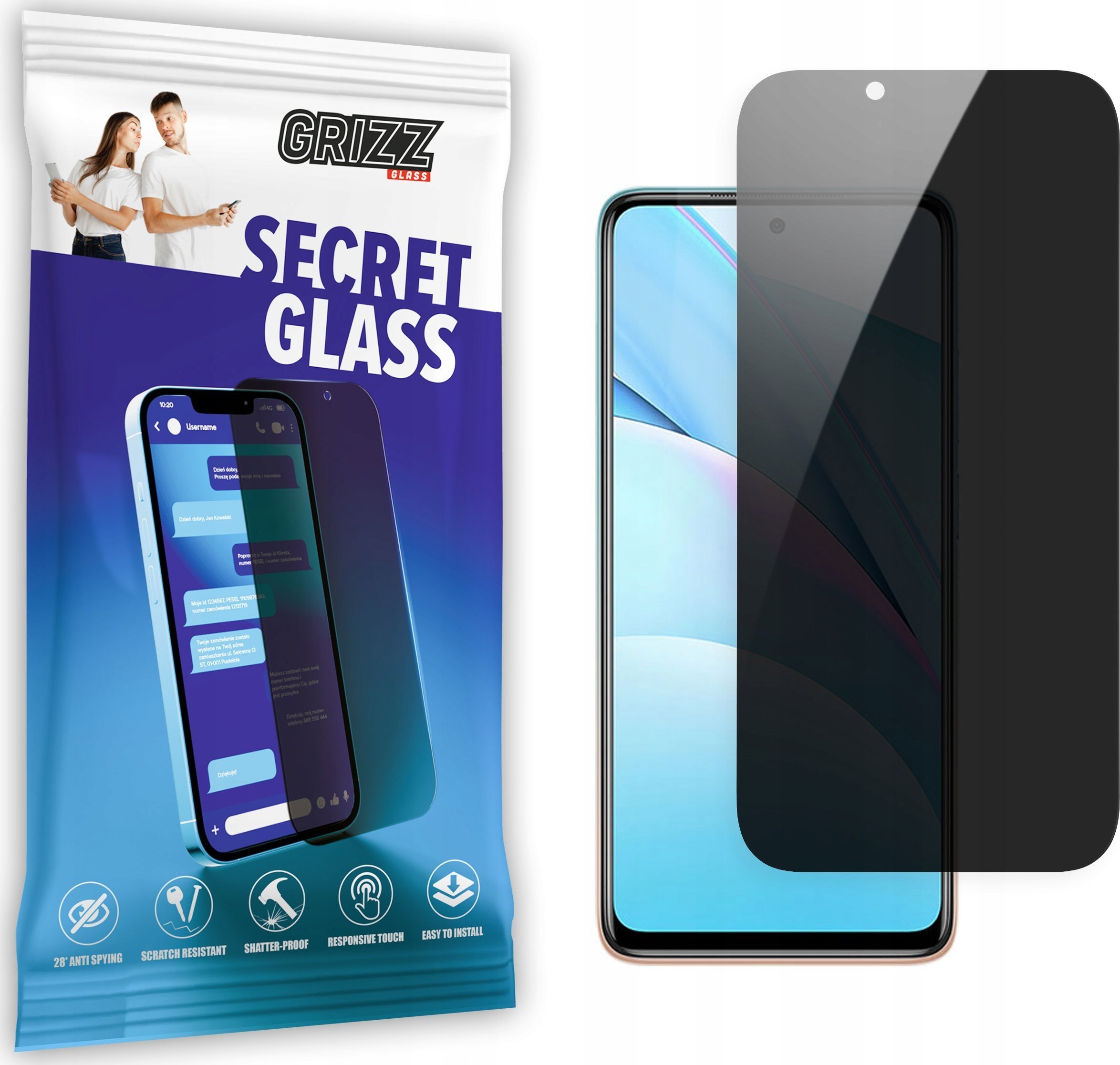 GrizzGlass Szkło prywatyzujące GrizzGlass SecretGlass Xiaomi Mi 10T Lite