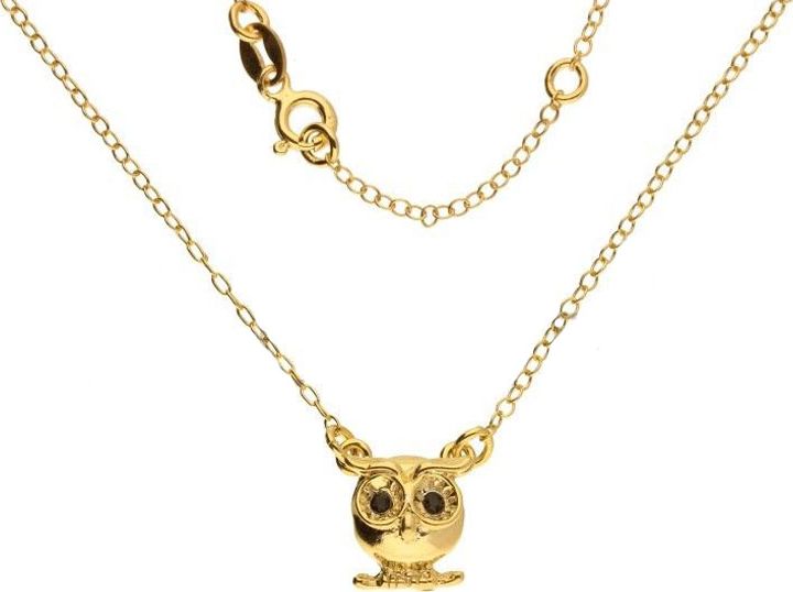 Lovrin Srebrny pozłacany naszyjnik 925 sowa i cyrkonie 2,36g