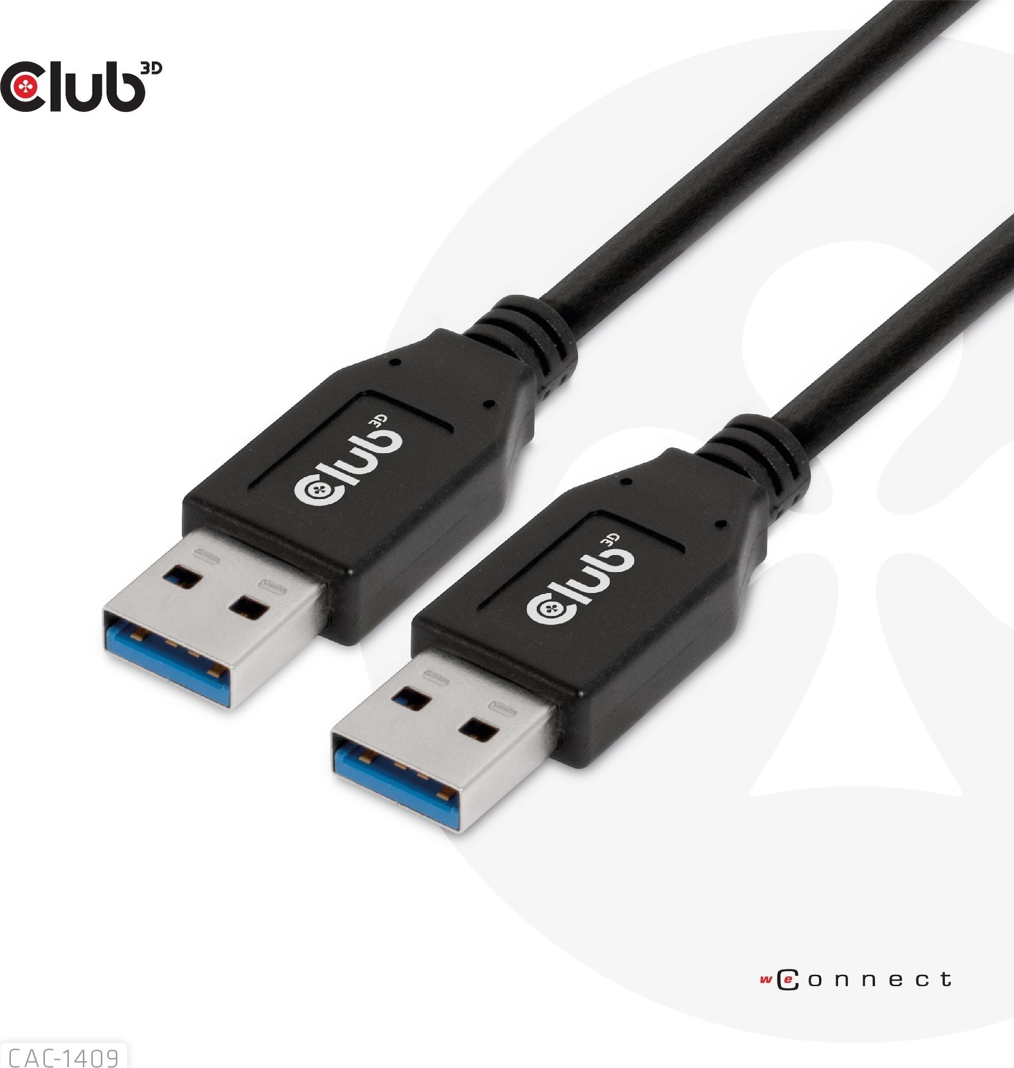 Kabel USB Club 3D USB-A - USB-A 0.5 m Czarny (CAC-1409)