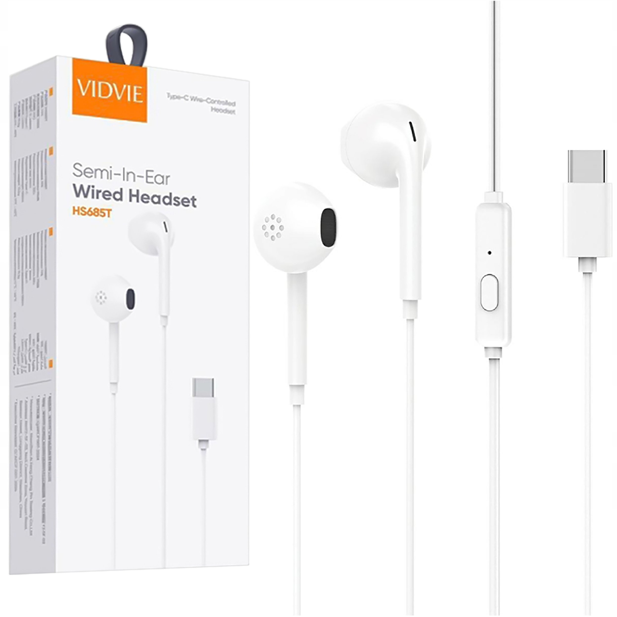 SŁUCHAWKI PRZEWODOWE DOUSZNE USB TYP-C Z MIKROFONEM PILOTEM BIAŁE 1.2m