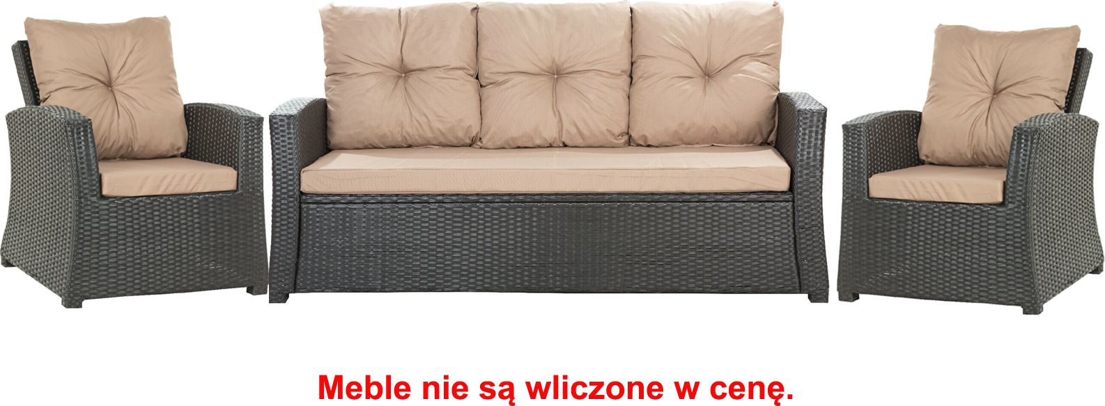 Setgarden Zestaw poduszek na meble ogrodowe rattanowe dla 5 osób rozmiar 168/52