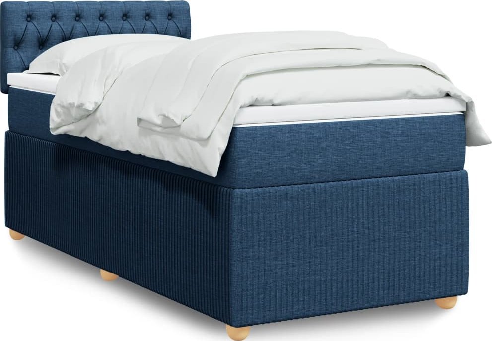 vidaXL Łóżko kontynentalne z materacem, niebieskie, tkanina 100x200 cm