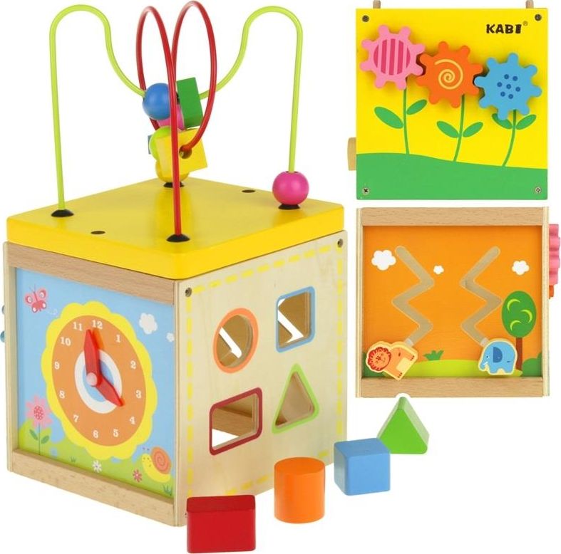 NoboKids Drewniana Kostka Edukacyjna Sorter Labirynt Zegar