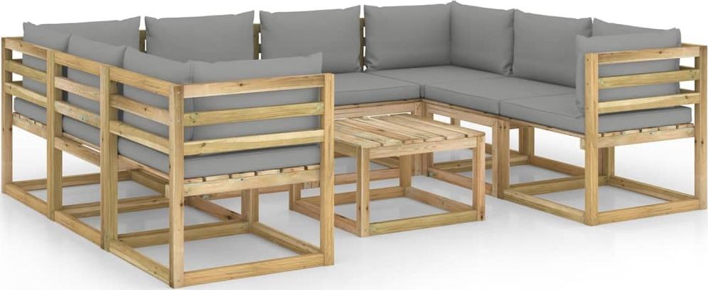 vidaXL 9-cz. zestaw mebli ogrodowych z poduszkami, impregnowana sosna