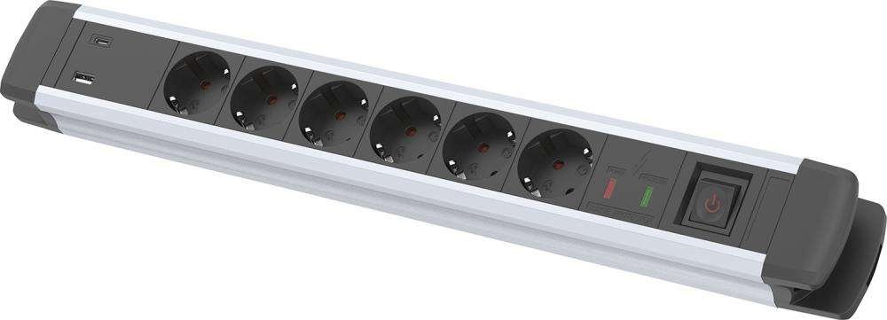 Listwa zasilająca z 6 gniazdami wtykowymi H05VV-F3G1,5 1,6m z USB FORTIS