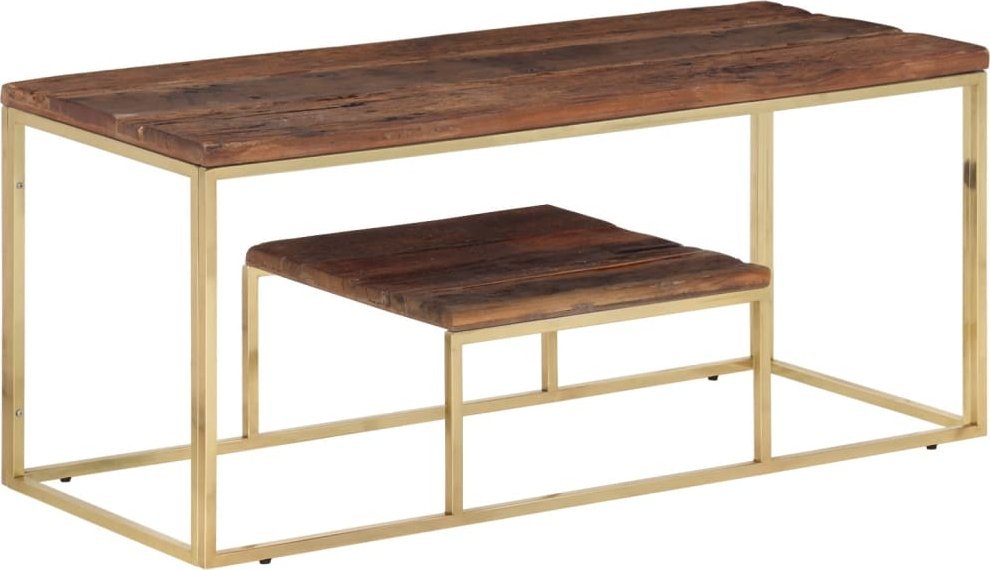 vidaXL vidaXL Stolik kawowy, złoty, stal nierdzewna i lite drewno z podkładów
