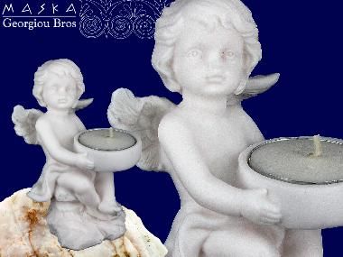 MASKA Aniołek Ze Świeczką Alabaster Grecki (395-0638)
