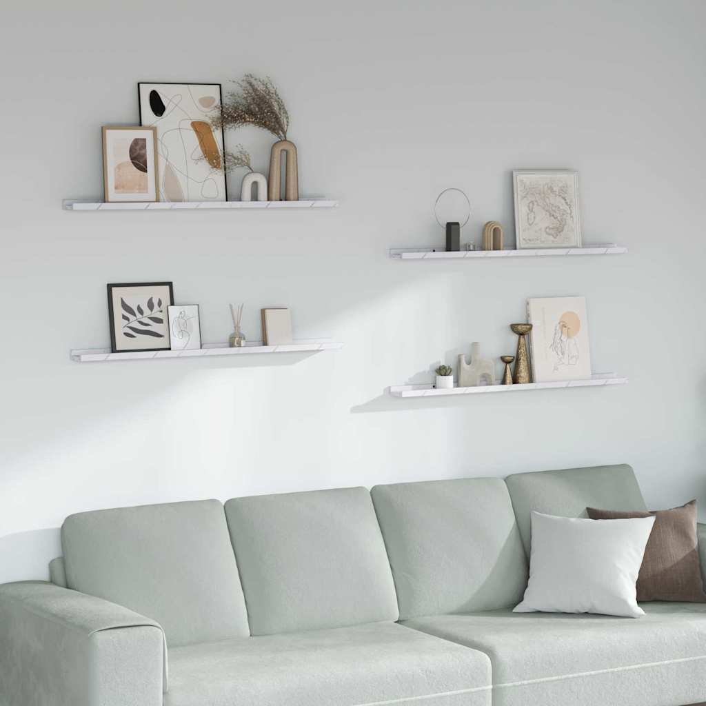 vidaXL Półki ścienne z półką Biały marmur 100 x 9 x 3 cm