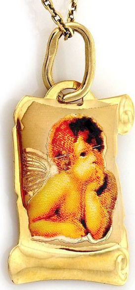 Lovrin ZŁOTY MEDALIK 585 ANIOŁEK NA PAPIRUSIE UPOMINEK CHRZEST