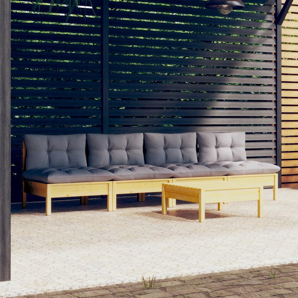 vidaXL vidaXL 5-cz. zestaw wypoczynkowy do ogrodu, szare poduszki, sosna