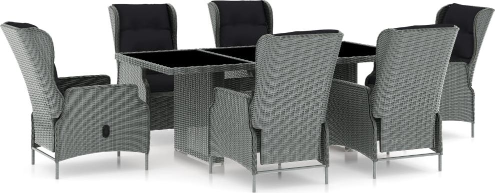 vidaXL 7-cz. zestaw mebli ogrodowych, poduszki, rattan PE, jasnoszary