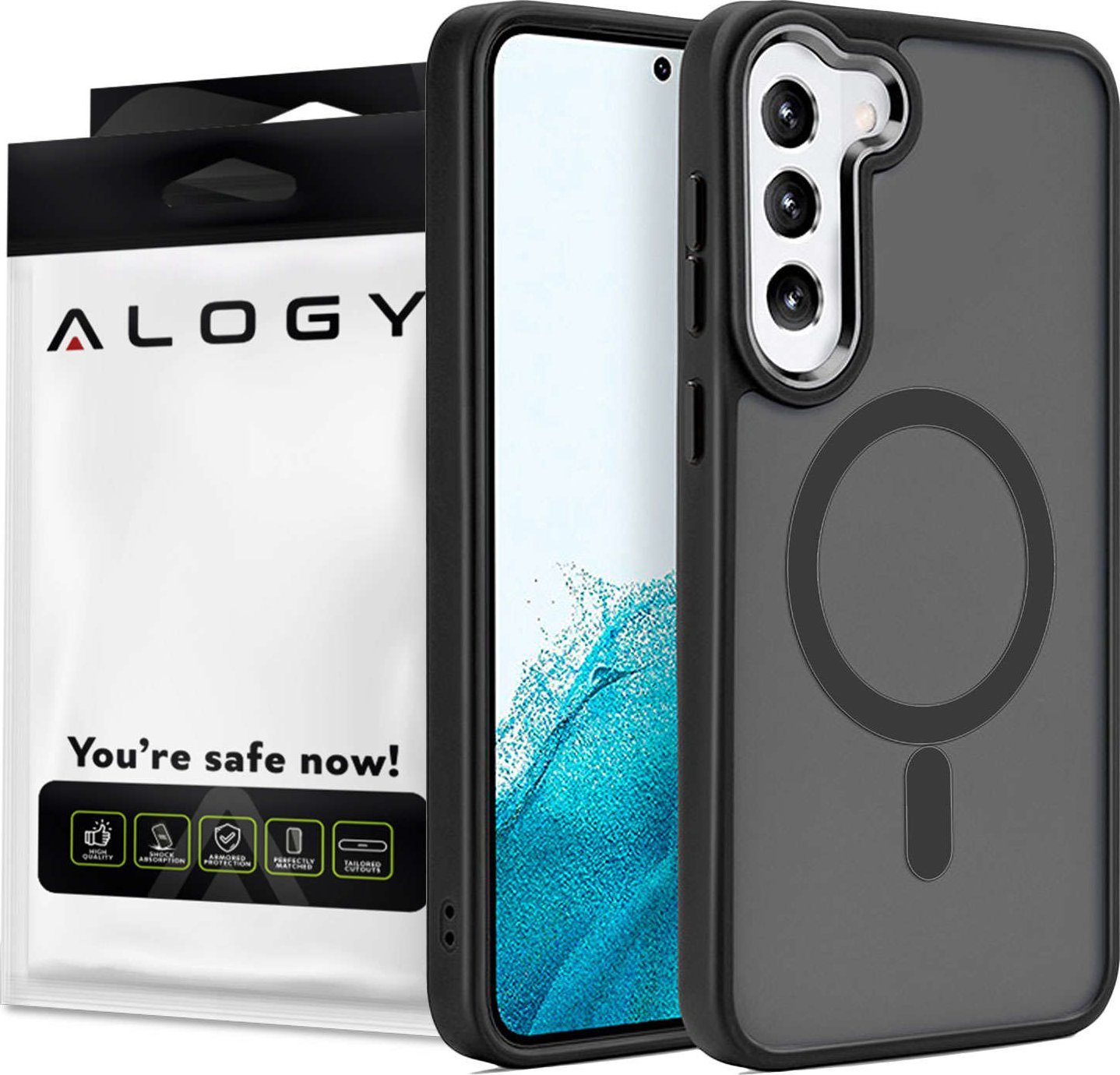 Alogy Alogy Etui pancerne do MagSafe Ring Mag Case do ładowarek Qi do Samsung Galaxy S23+ Plus Czarne