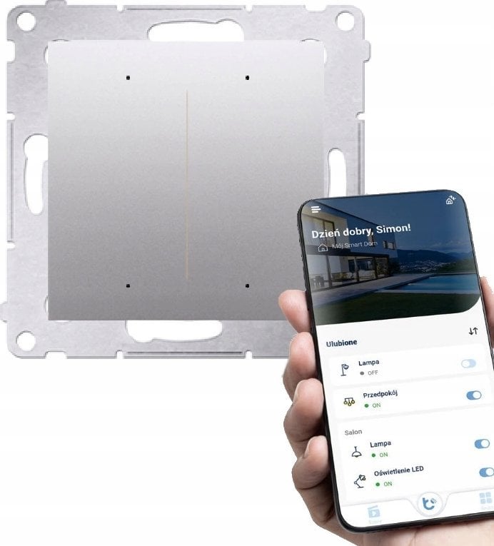 Kontakt-Simon Simon 54 GO Sterownik przyciskowy oświetleniowy - 2 wyjścia 5A, sterowany smartfonem WiFi 230V (moduł) srebrny mat DEW2W.01/43