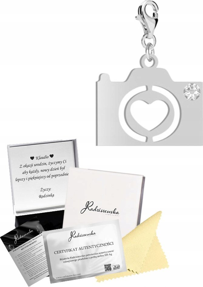 Radziszewska Jewellery Charms Srebrny Aparat Fotograficzny Prezent Biżuteria 925 DEDYKACJA GRATIS
