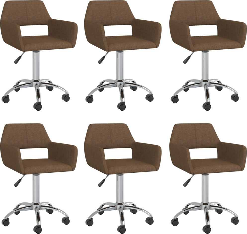 vidaXL Obrotowe krzesła stołowe, 6 szt., brązowe, obite tkaniną
