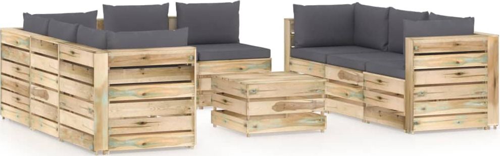 vidaXL 9-cz. zestaw wypoczynkowy do ogrodu, z poduszkami, drewniany