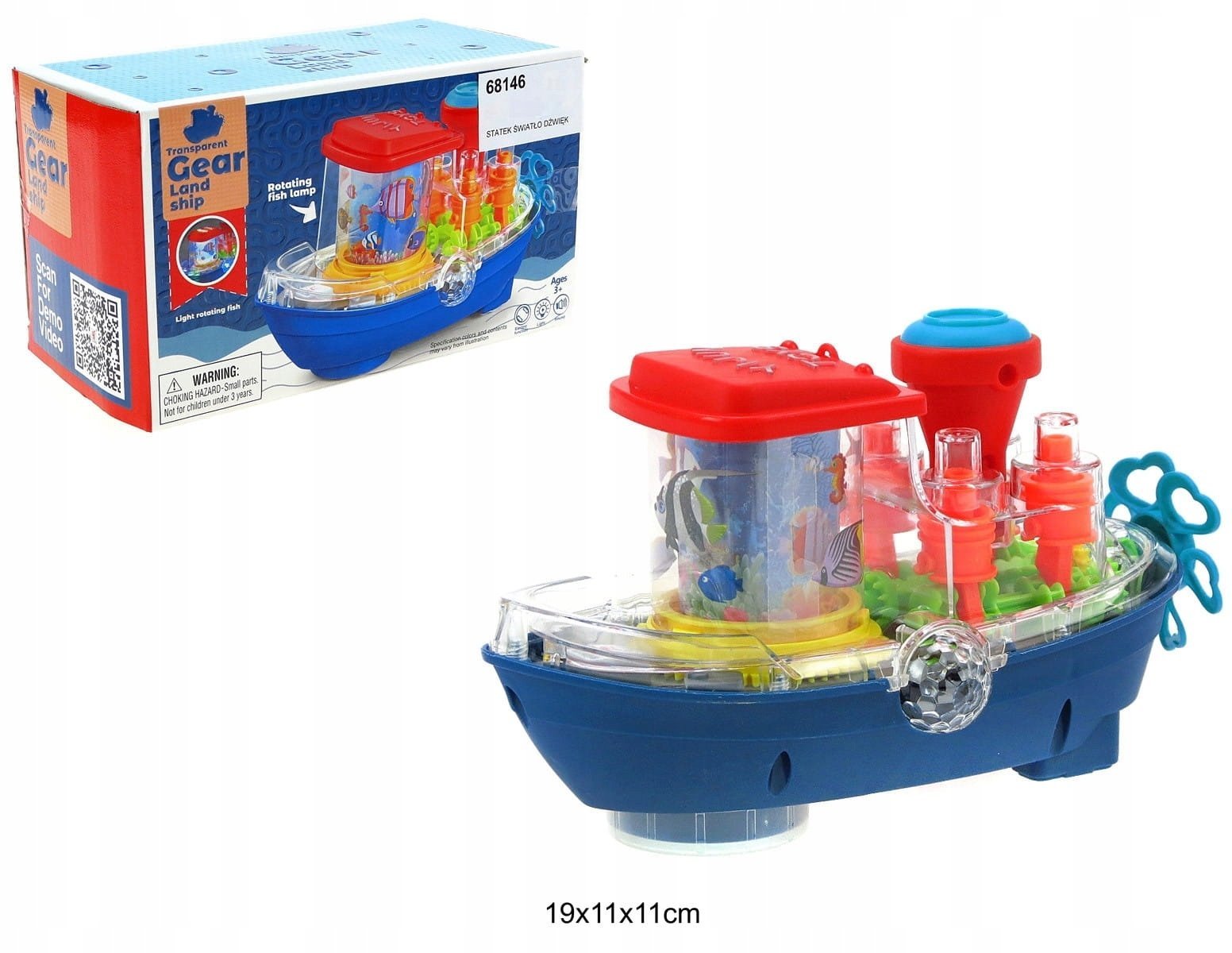 Statek ze światłami, melodiami, obrotowym kominem lampką, piąte koło