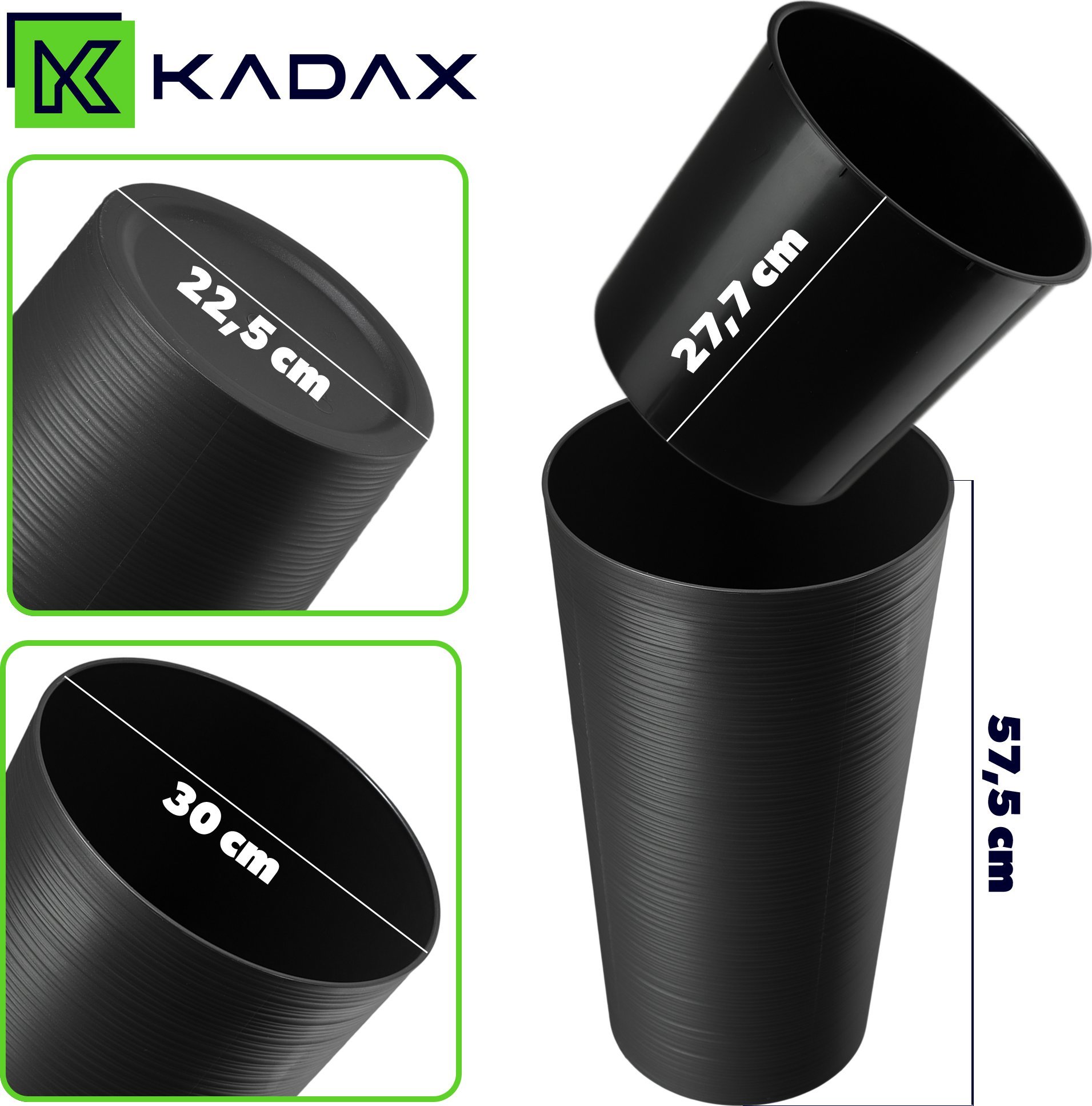 KADAX Doniczka Donica Na Kwiaty 57cm Osłonka Z Wkładem Kwietnik Plastikowa Grafit