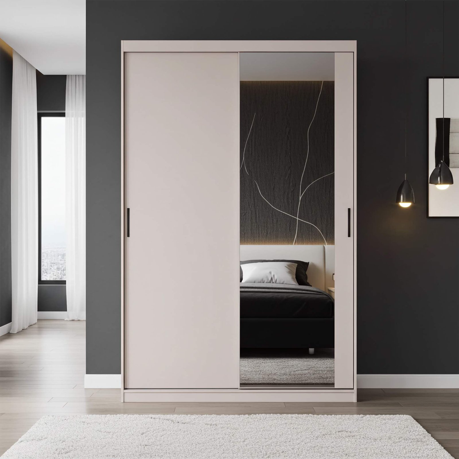 Ravio Szafa Przesuwna MIRANO 150 cm kaszmirowa wysoka 215 cm, nowoczesna Garderoba