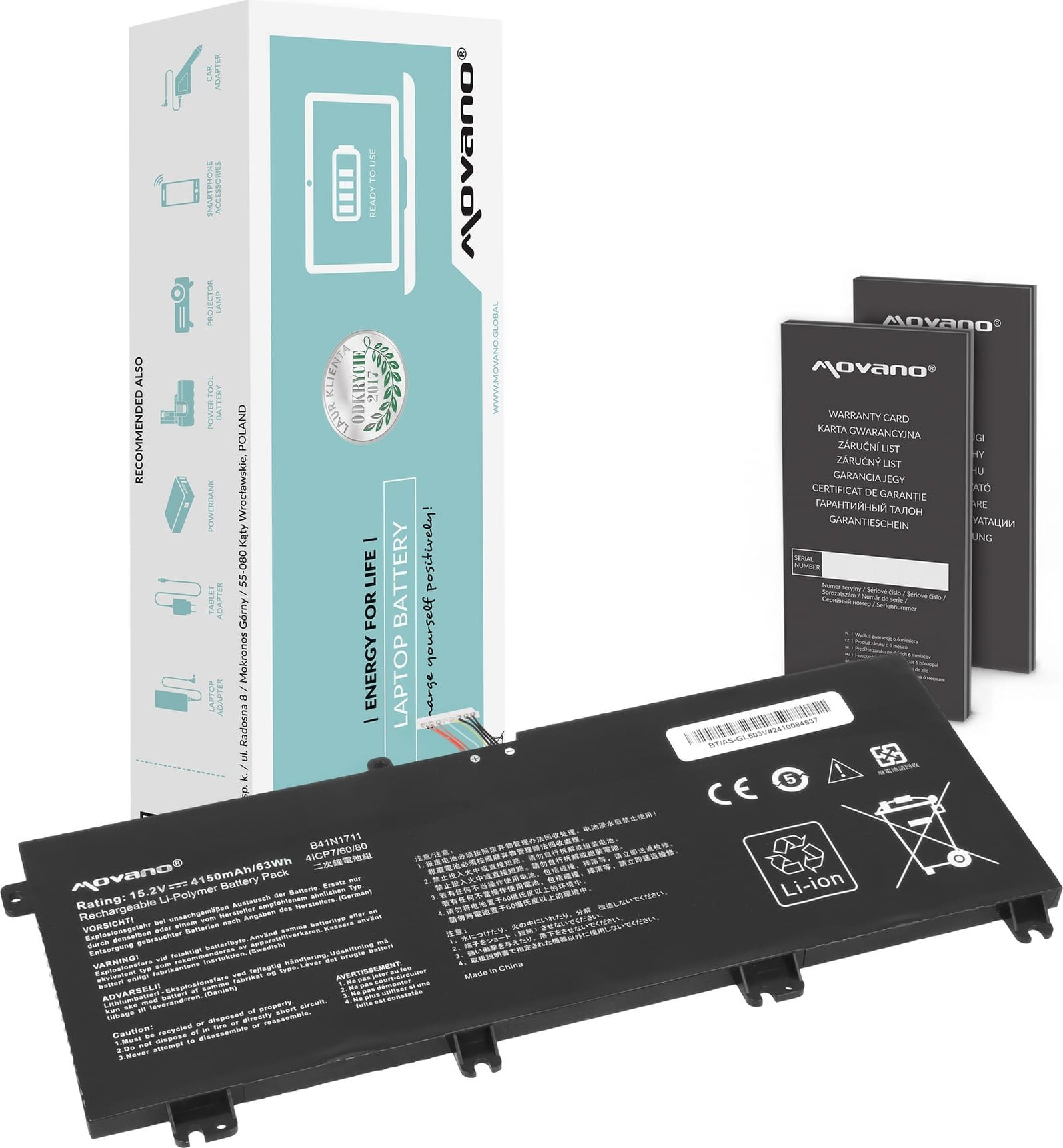 Bateria Movano do Asus ROG Strix GL503V, GL703V, FX705D